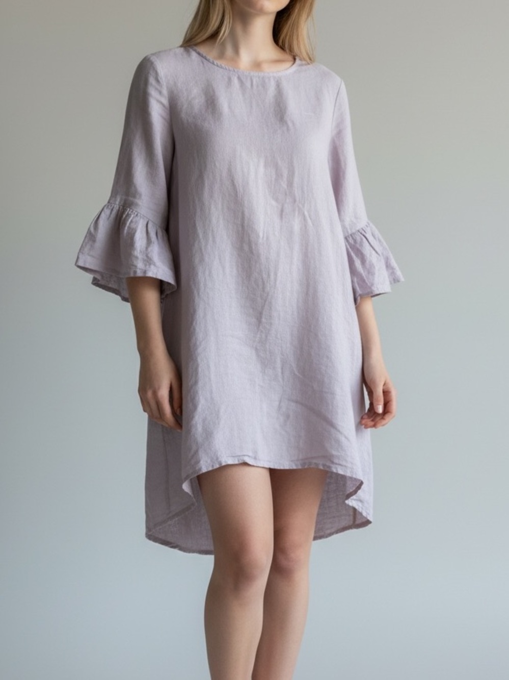 Bryn Walker Phryne Linen Tunic Dress Sz Small Ruffle Sleeve 100% Linen High- Low